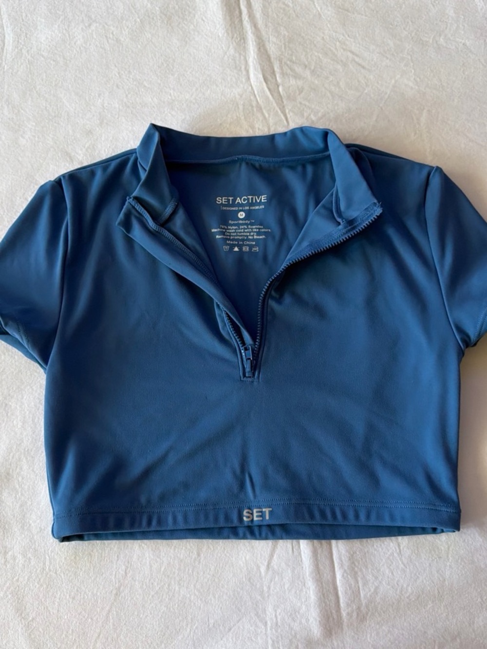 SET Active Navy Blue Short-Sleeve Quarter-Zip Crop Top